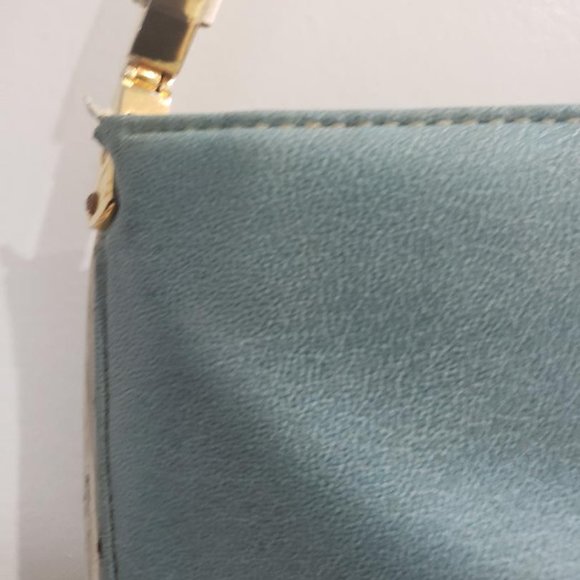 Vintage Morris Moskowitz Blue Leather Hand Bag W/ Interior Kiss Coin Purse - Picture 6 of 10